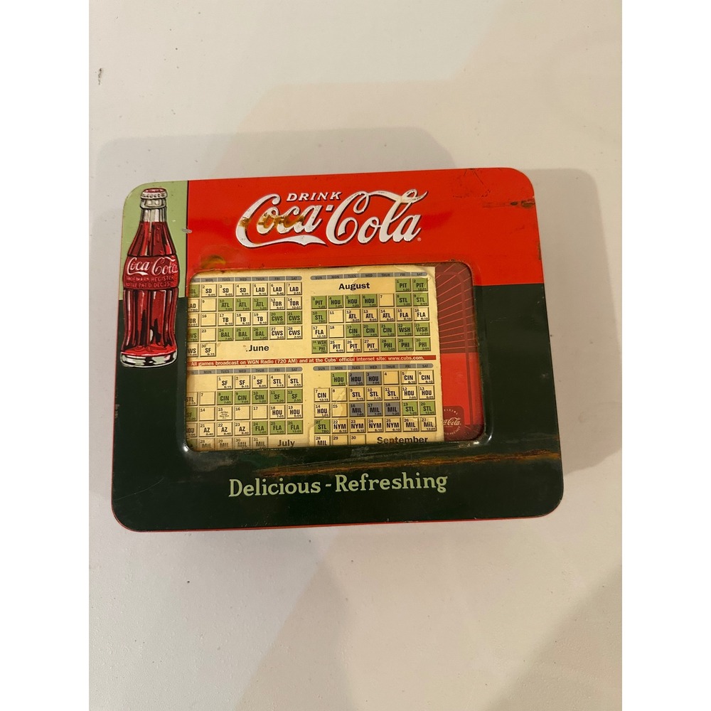 Vintage Coca-Cola Tin Box Chicago Cubs Schedule Window Metal Storage Container